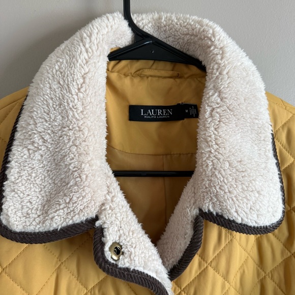 Lauren Ralph Lauren Mustard Quilted Jacket Faux Sherpa Collar Corduroy Trim Sz M - Picture 5 of 13